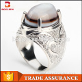 Guangzhou new model prong setting single big mutil color agate stone ring designs for men